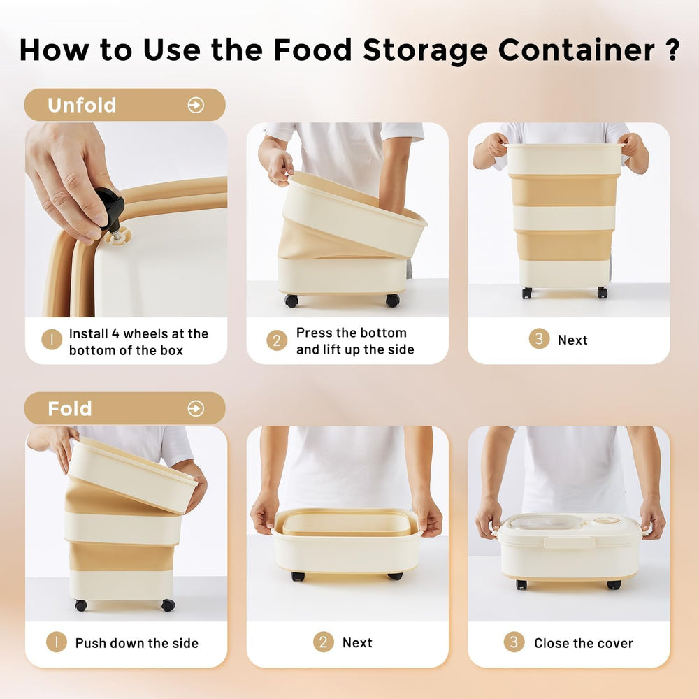 ZOMISIA 40-50lbs Collapsible Dog Food Storage Container with Wheels, Khaki