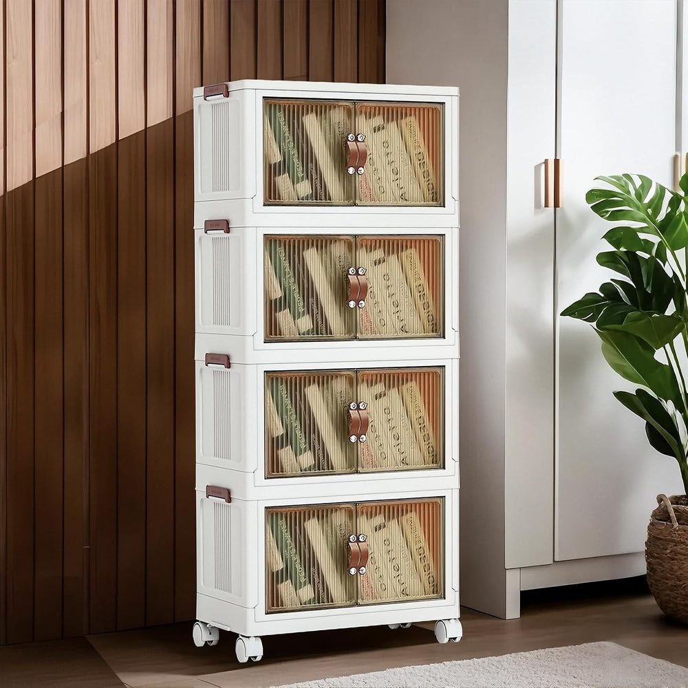 5 Tier Plastic Stackable Storage Bins and Boxes Organizer, Foldable Container...