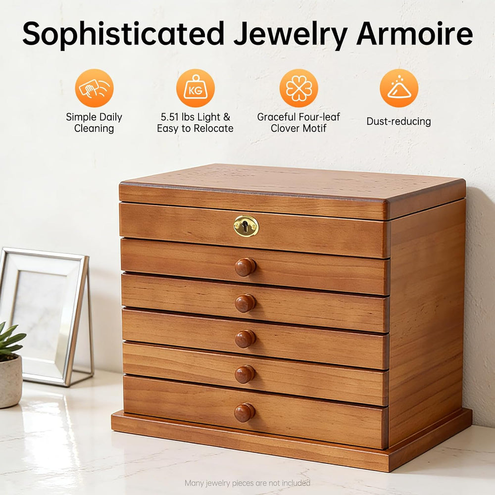 Extra Large Four-Leaf Carved 6 Layers Wooden Jewelry Box Jewelry Case Cabinet...