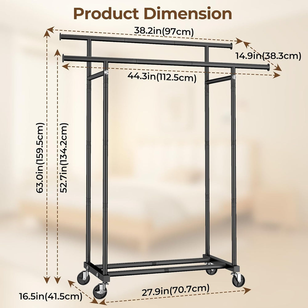HYSEYY Double Rods Clothes Rack, Rolling Clothing Rack for Hanging Clothes Po...