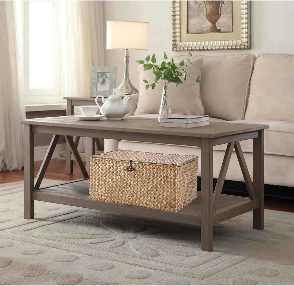 Hipiwe Wicker Shelf Baskets Bin with Lid Woven Storage Box, Coffee X-Large