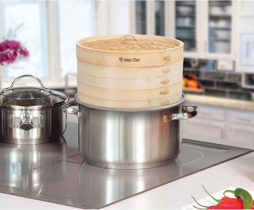 Helen's Asian Kitchen Bamboo Food Steamer with Lid - 100% Natural Bamboo ...