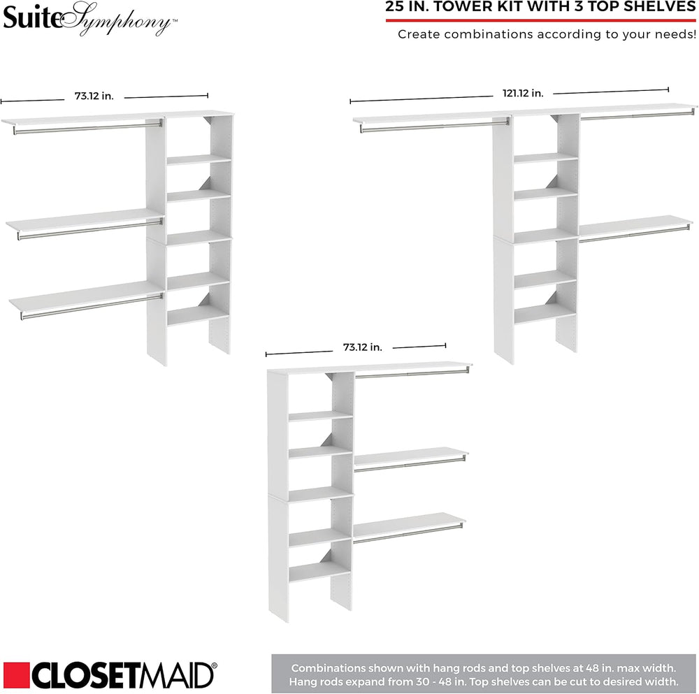 ClosetMaid SuiteSymphony Wood Closet Organizer Kit with Tower, 3 Hang Rods, T...