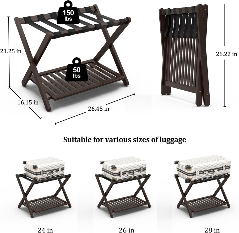 Bamboo Fully Assembled Luggage Rack for Guest Room, Suitcase Stand Set of 2