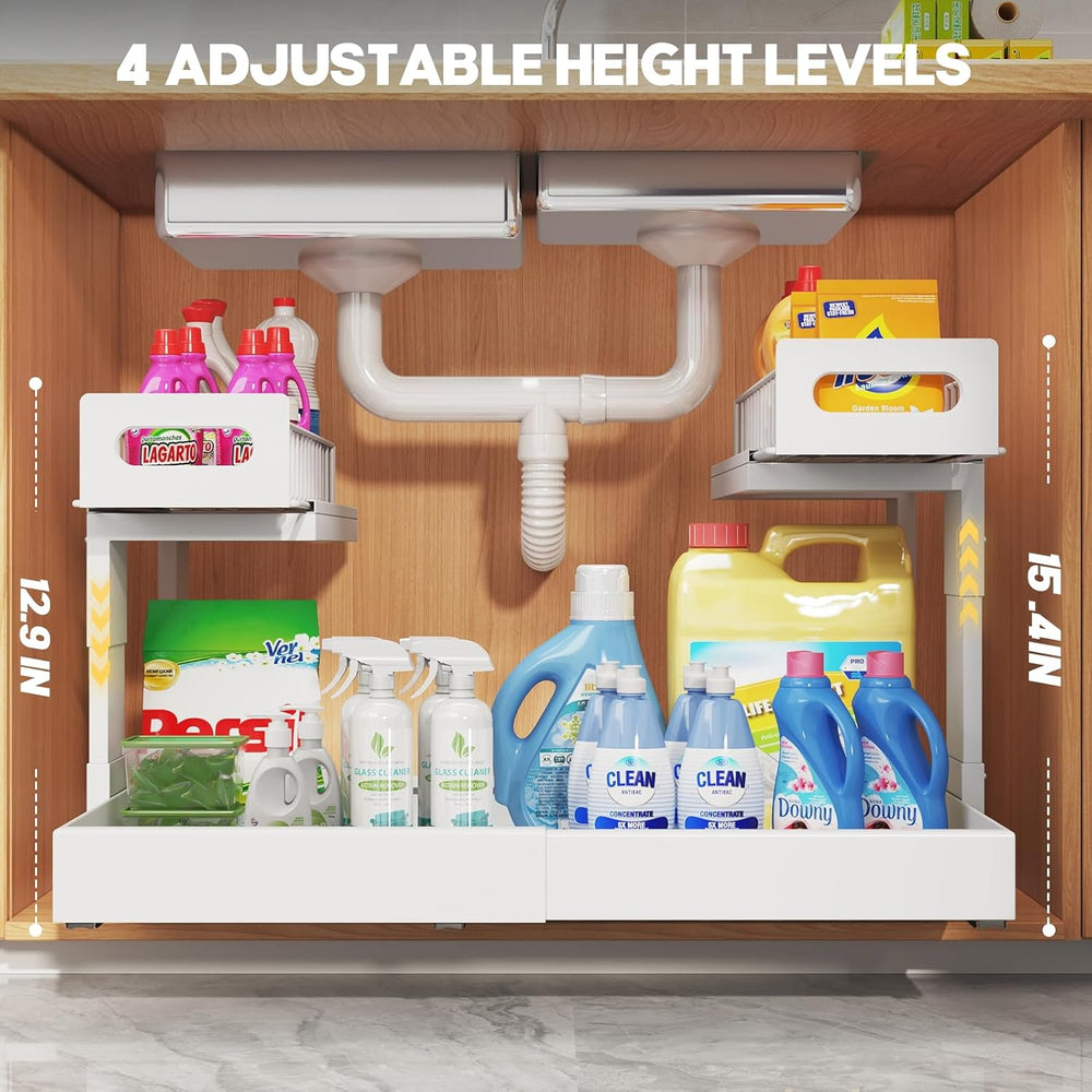 1 Pack Expandable Under Sink Organizers Storage With Upgrade Ball-Bearing Sli...