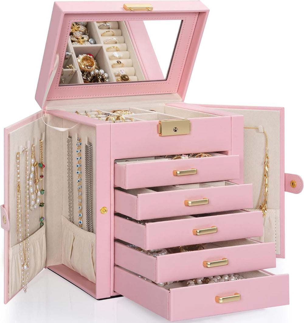 TORIBIO Large Jewelry Box for Women, Leather Jewelry Organizer with Mirror &a...