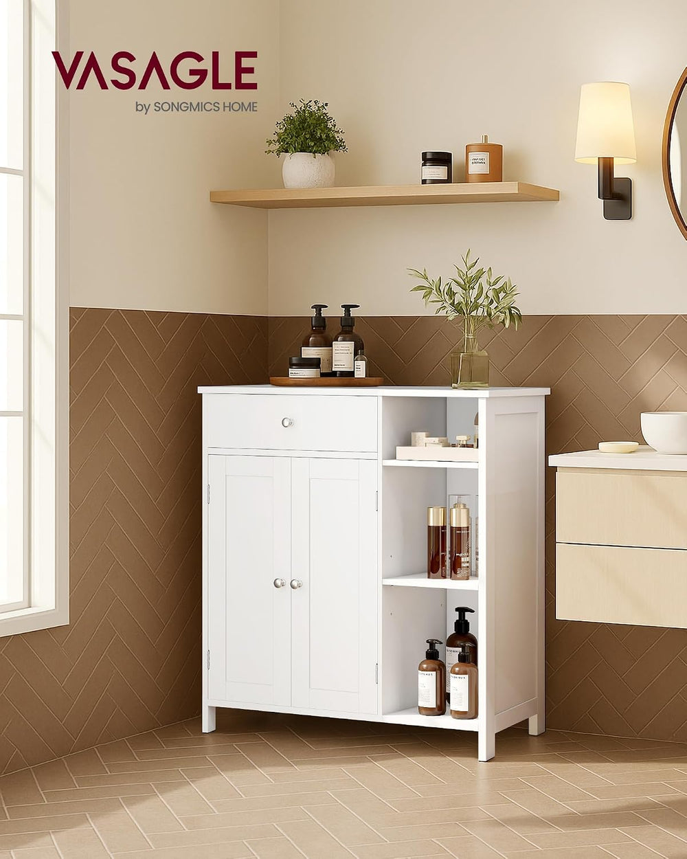 VASAGLE Bathroom Storage Cabinet, with 2 Doors, 31.5" H, Cloud White