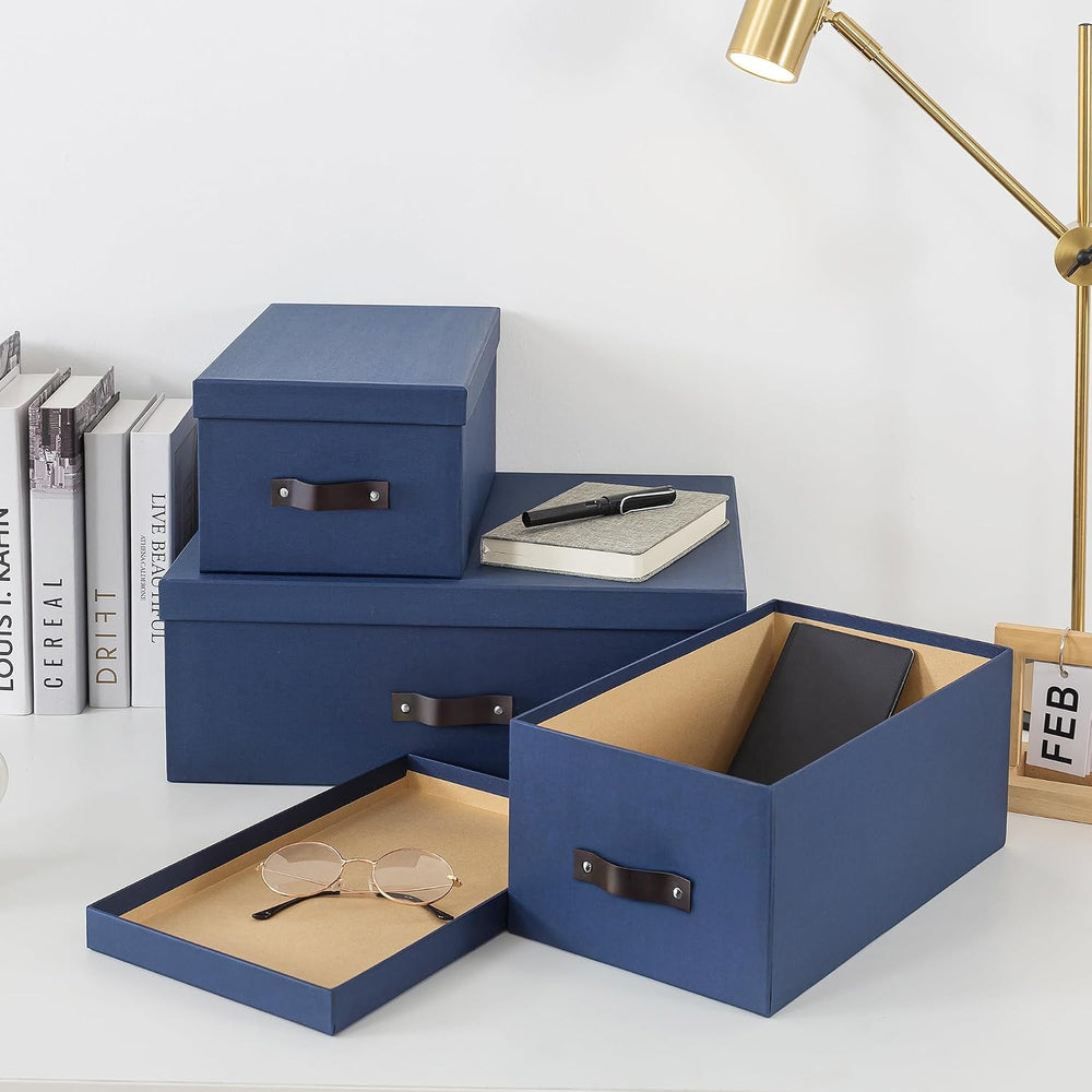 Soul & Lane - Decorative Storage Boxes with Handles, Set of 3, Navy
