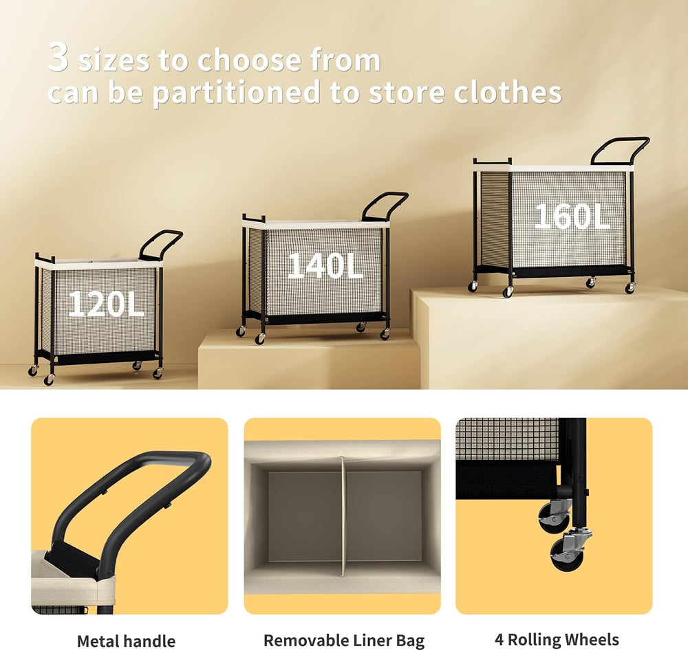Laundry Hamper with Wheels,Laundry Basket with Removable and Washable Liner B...