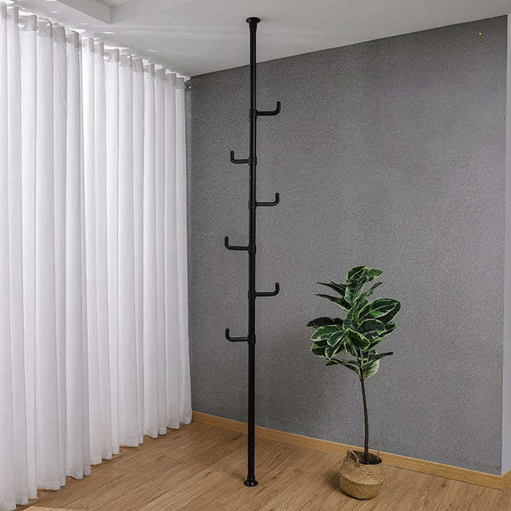 Adjustable Laundry Pole 6-Tier Standing Clothes Drying Rack Coat Hanger DIY F...