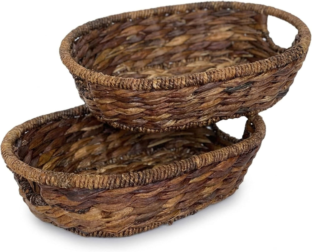 Oval Basket Set of 2, Handwoven Abaca Wicker Bread & Fruit Baskets 12&quo...