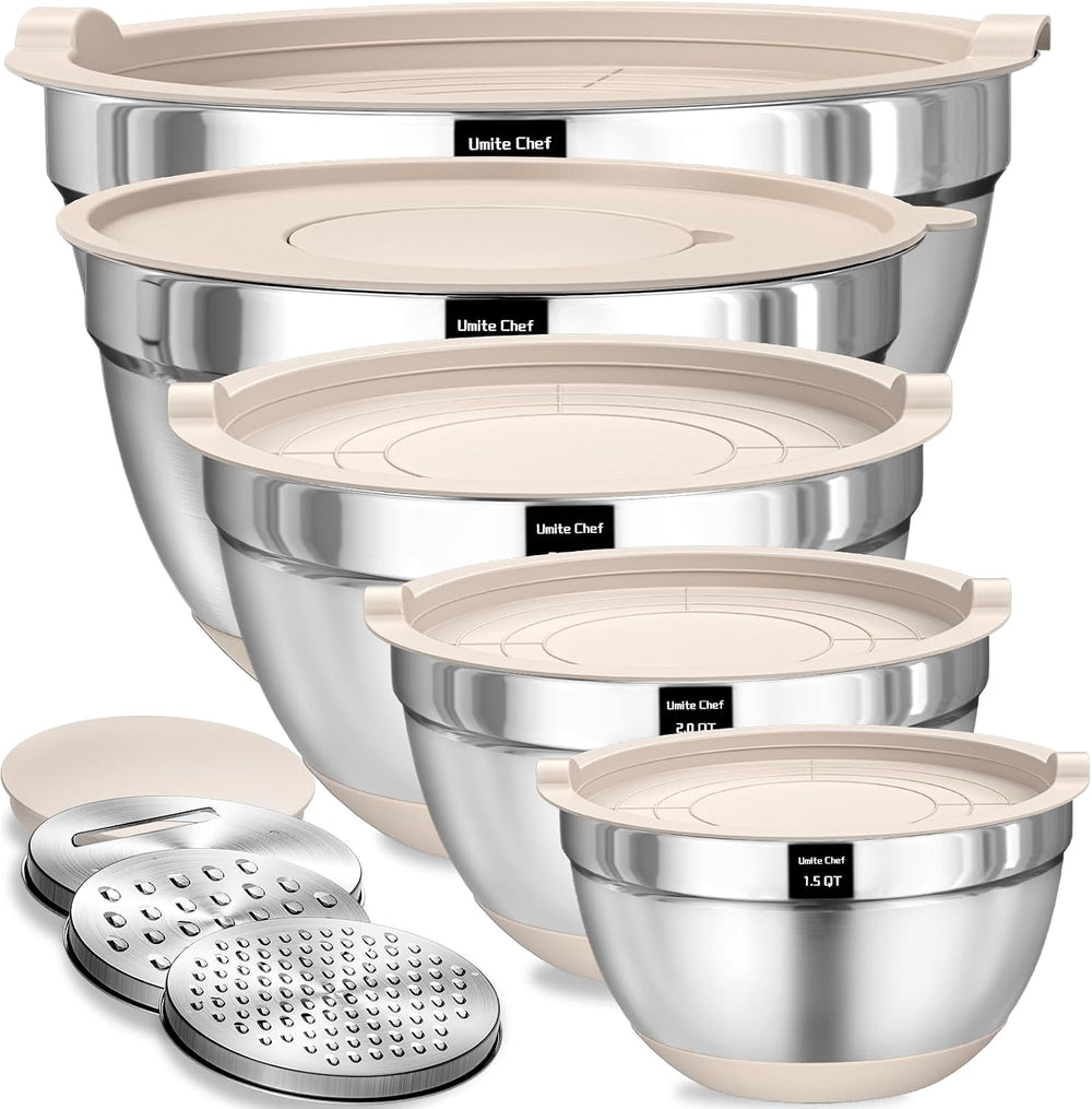Umite Chef Mixing Bowls with Airtight Lids Set, 8PCS Stainless Steel Nesting ...