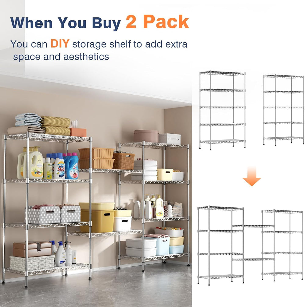 5-Tier Heavy Duty Metal Shelf,Chrome Wire Shelving Unit 35"Wx18Dx71H