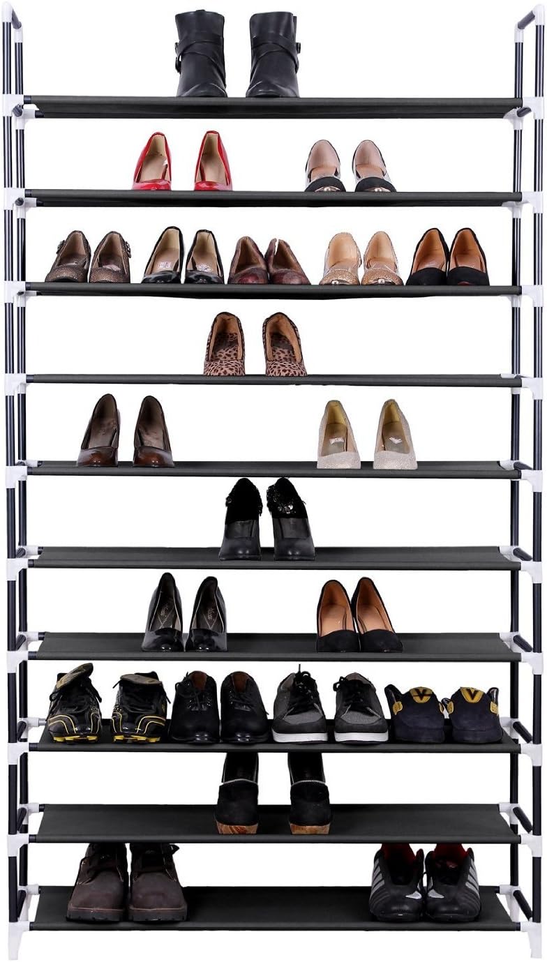 10 Tiers Shoe Rack 50 Pairs Non Woven Fabric Shoe Tower Storage Organizer, Bl...