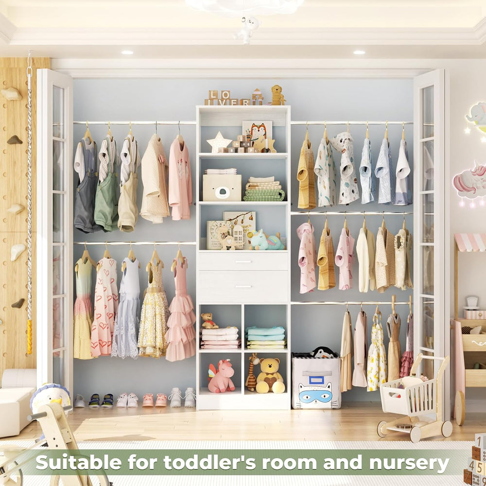 Besiost Closet System, 4-8 FT Closet Organizer Tower with 2 Wooden Drawers an...