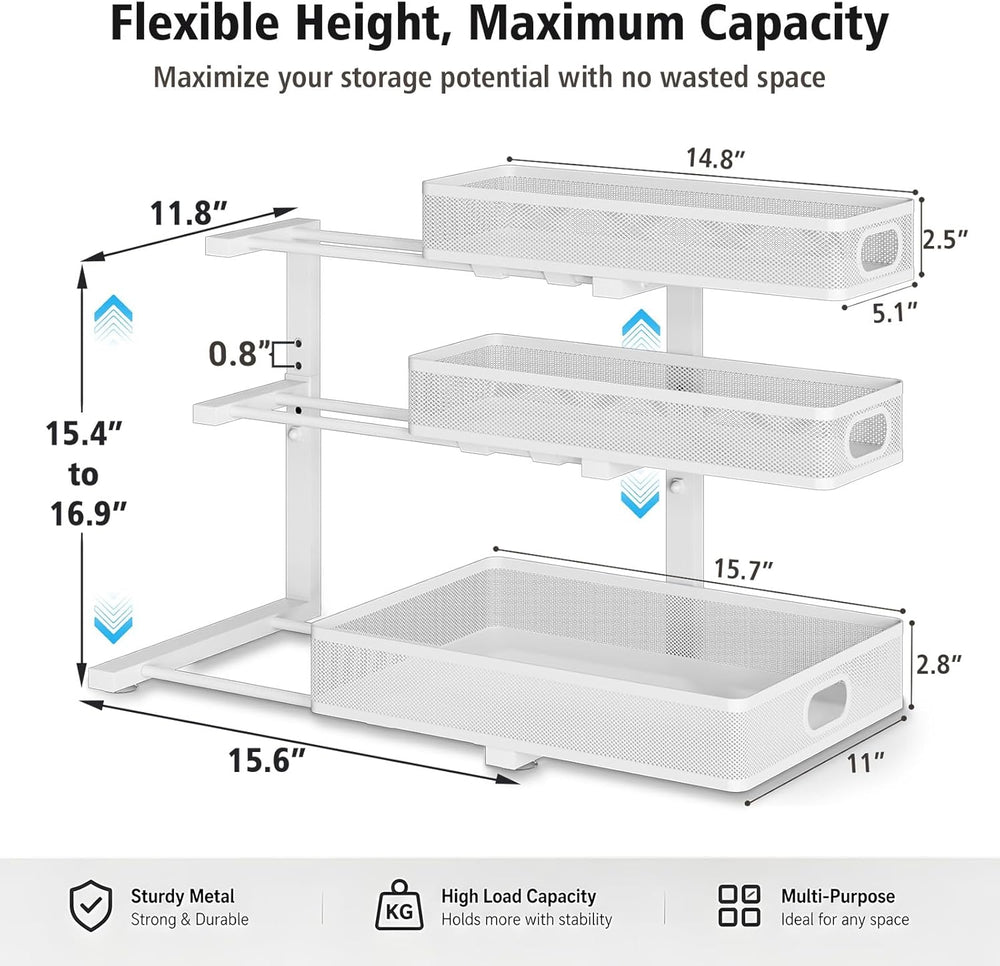 Under Sink Organizer, 3 Tier Pull Out Cabinet Organizer with 5 Adjustable Hei...