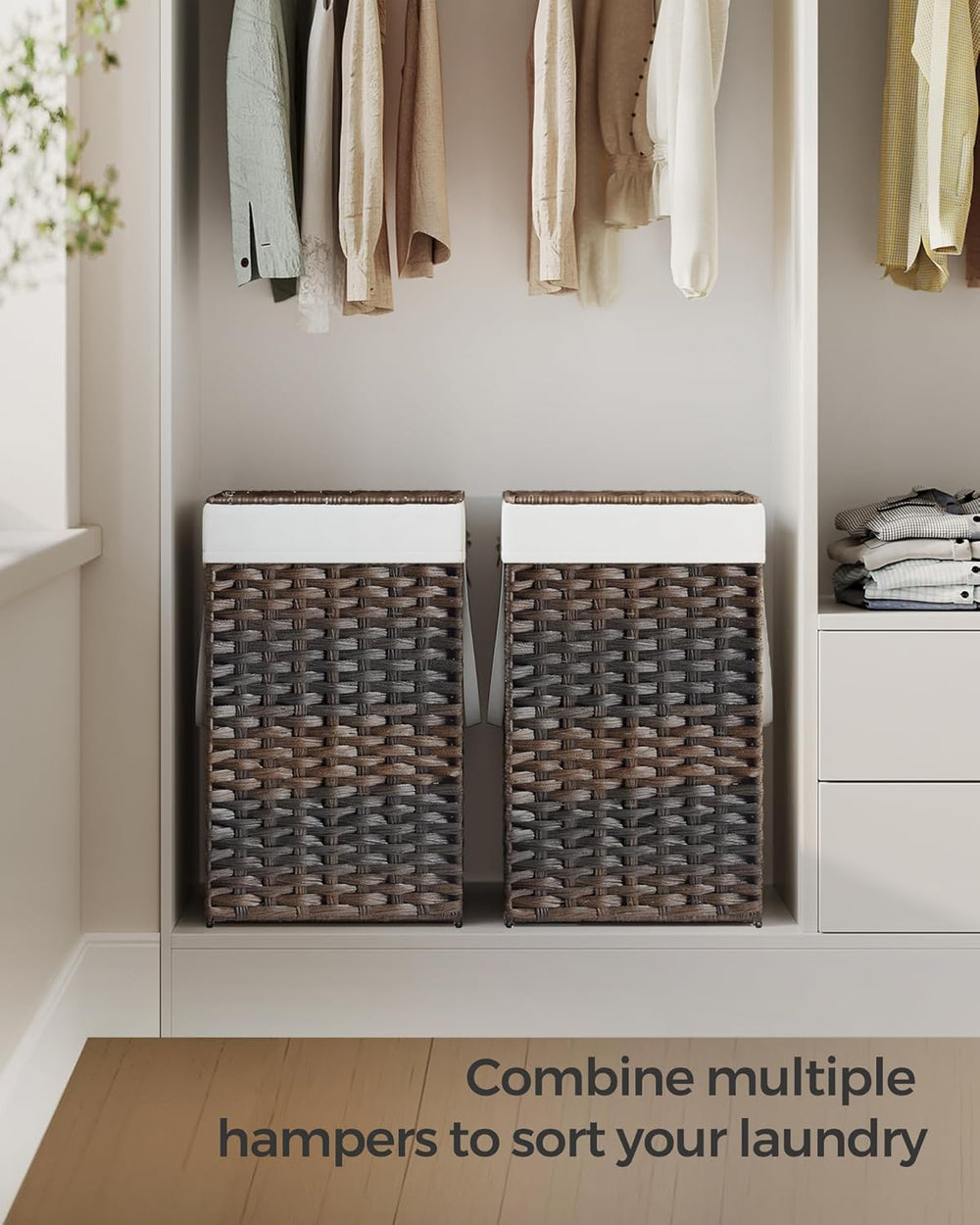 SONGMICS Laundry Hamper with Lid, 17.2 Gallon (65 L) Synthetic Rattan Clothes...