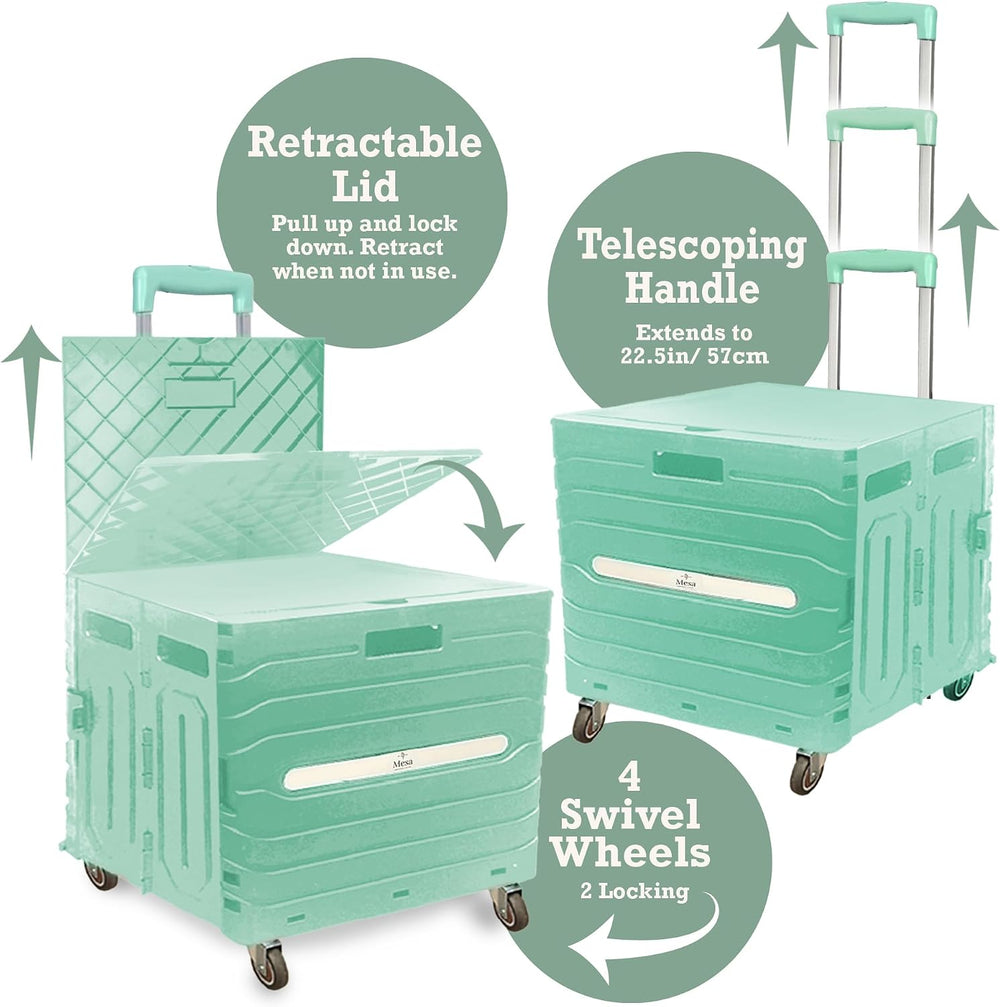 Inspired Living Collapsible Folding Utility Cart, Heavy-Duty Rolling Crate wi...