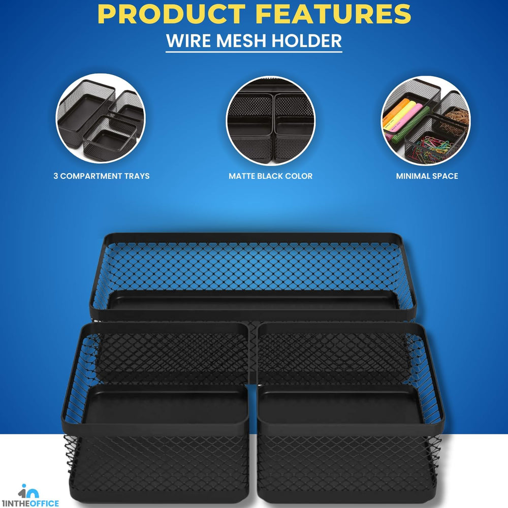 1InTheOffice Mesh Collection Desk Drawer Organizer Tray 3 Compartment - Stack...