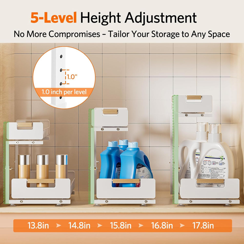 Delamu Under Sink Organizer Kitchen, 2-Tier Pull-Out Cabinet Shelf, 2-Pack