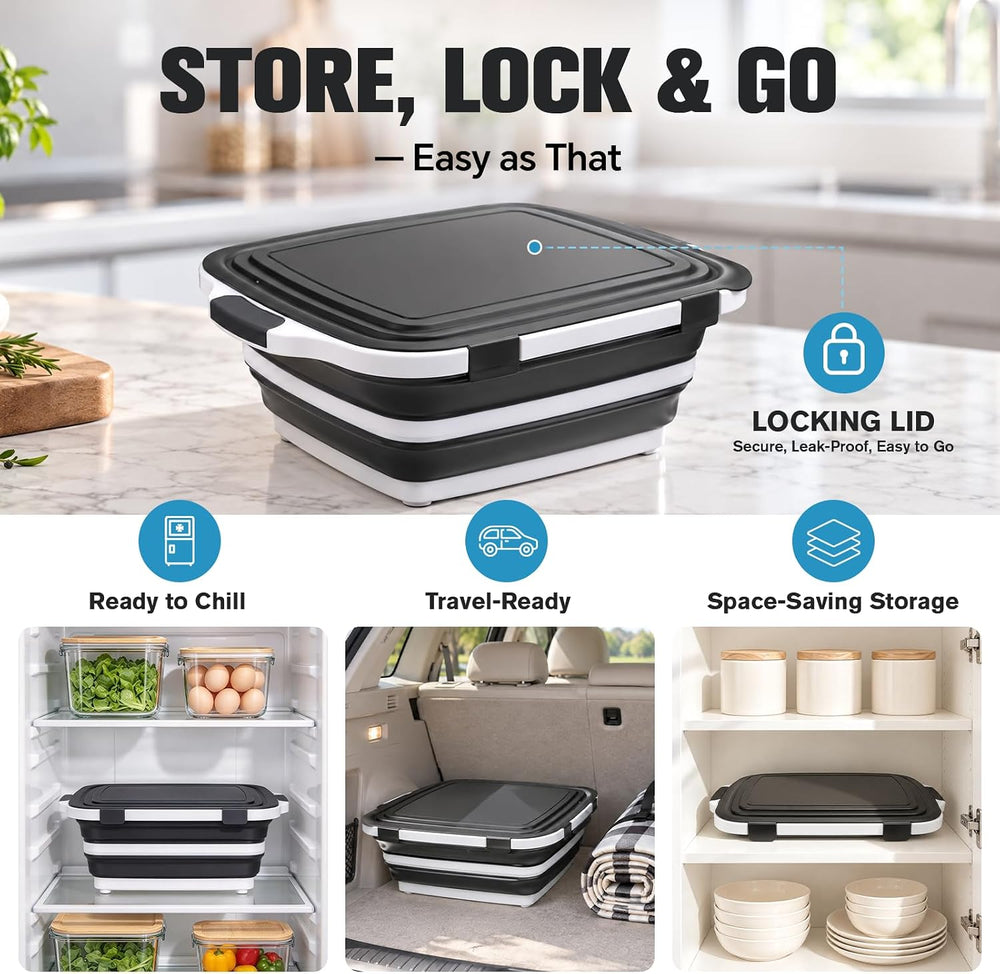XL Collapsible BBQ Prep Tub with Lid, Portable Meat Marinating Container