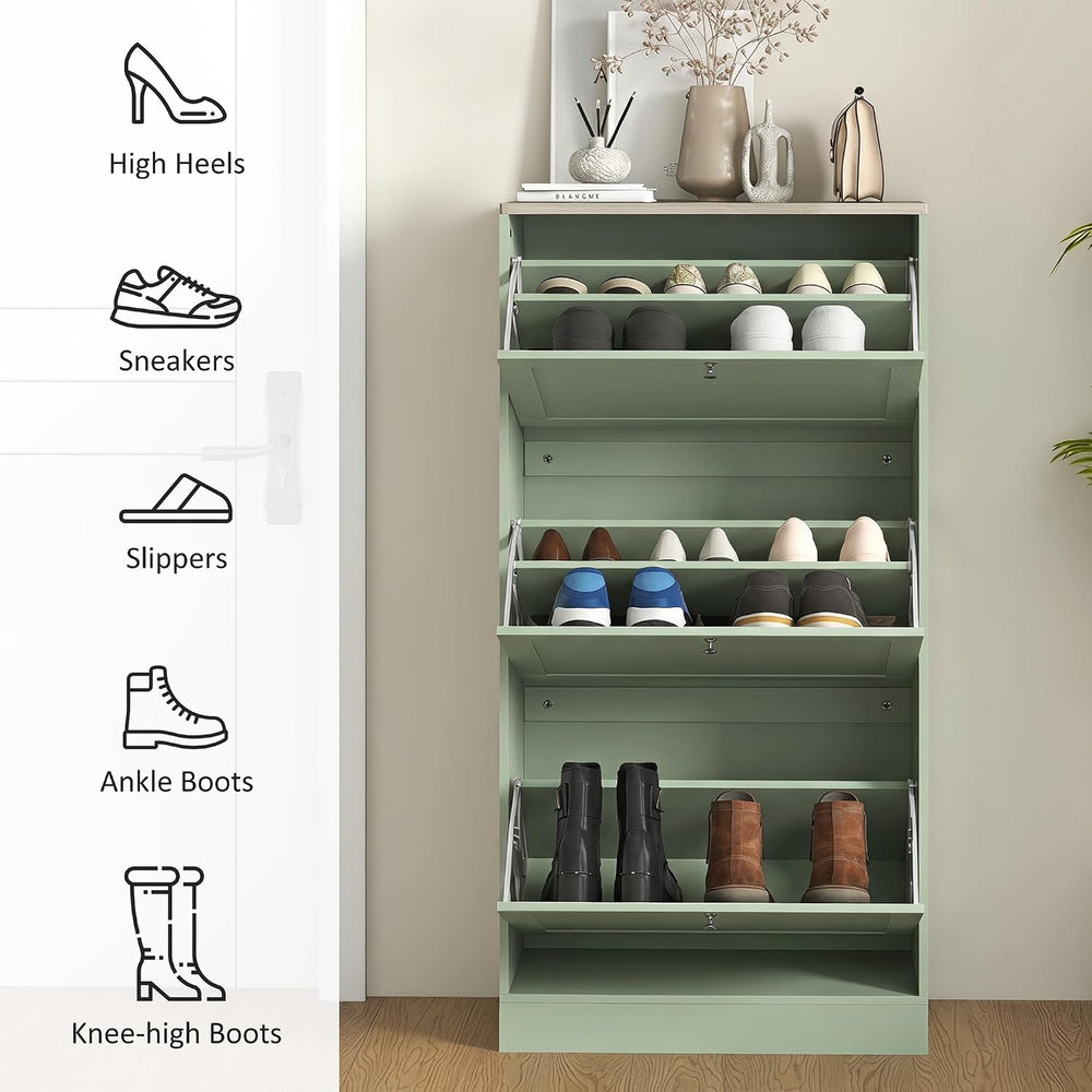 HOMCOM Modern Shoe Storage Cabinet with 3 Flip Drawers, Wooden Freestanding S...