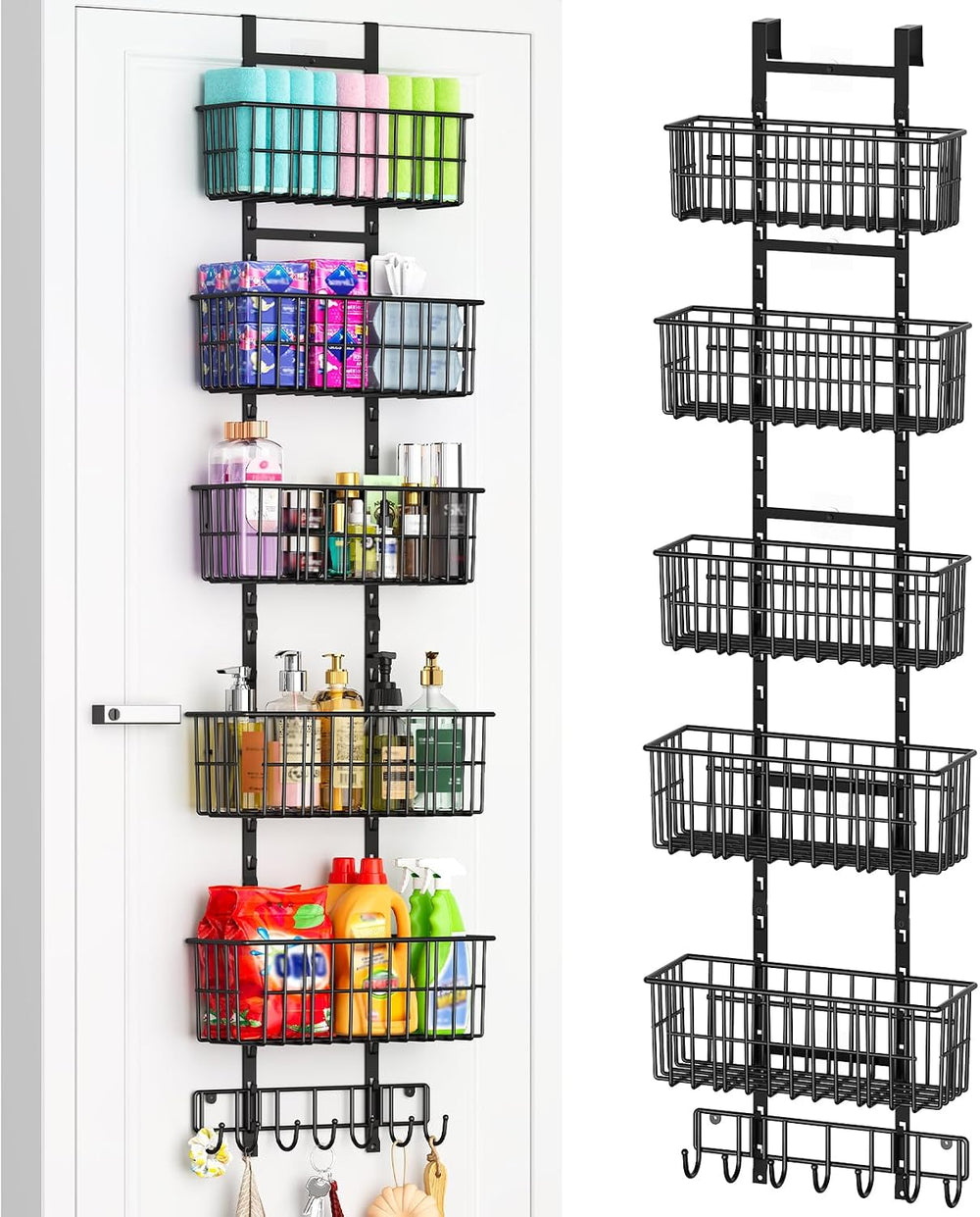 Adjustable Over the Door Organizer, Metal Hanging Door Organizer with 5 Wire ...