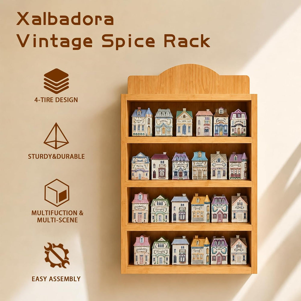 Farmhouse Spice Rack Wall Mounted, 4 Tier Wooden Spice Organizer Shelf for 24...