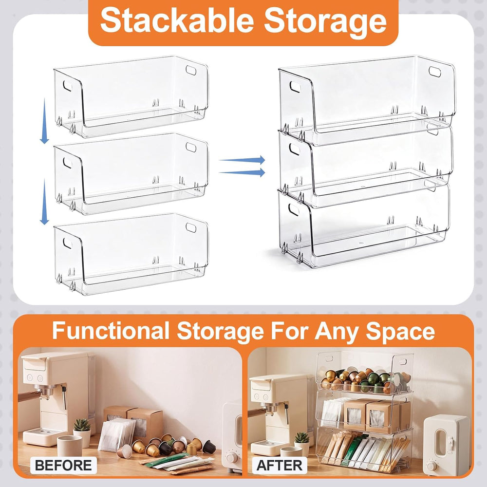 3 Pcs Stackable Storage Bins Open Front Clear Pantry Organizer