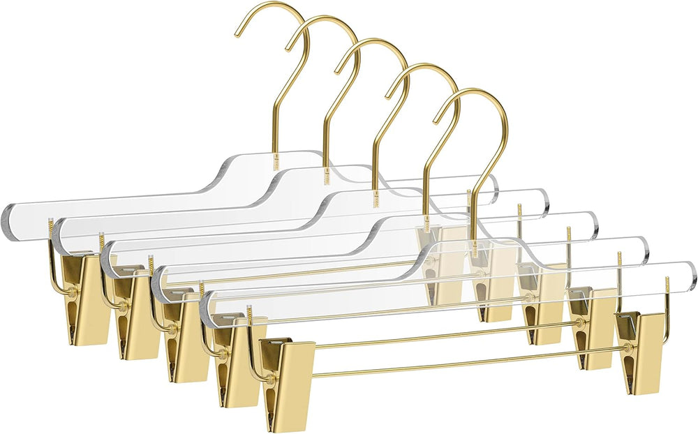 Quality Lucite Acrylic Clear Skirt Pants Hangers 90-Pack, Matte Gold, with Ad...