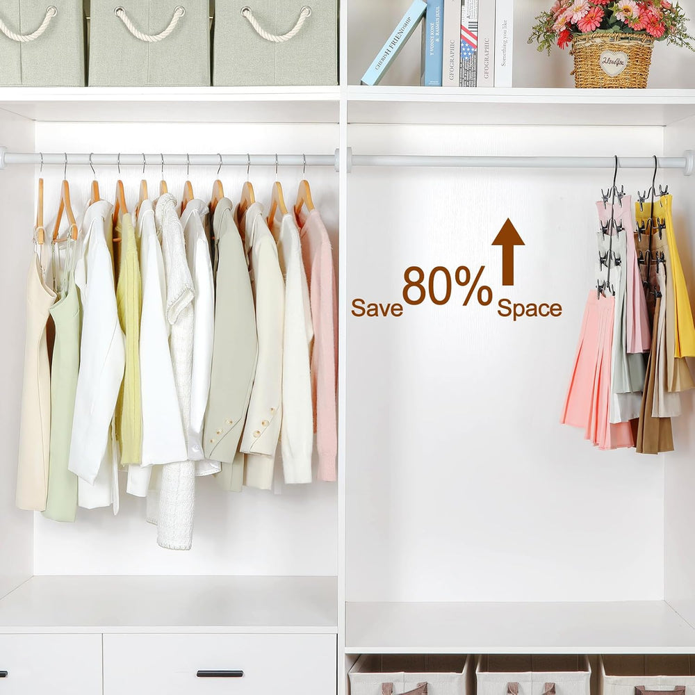 TOPIA HANGER 4 Tier Metal Skirt Hangers with Clips 80% Space Saving 2 Pack