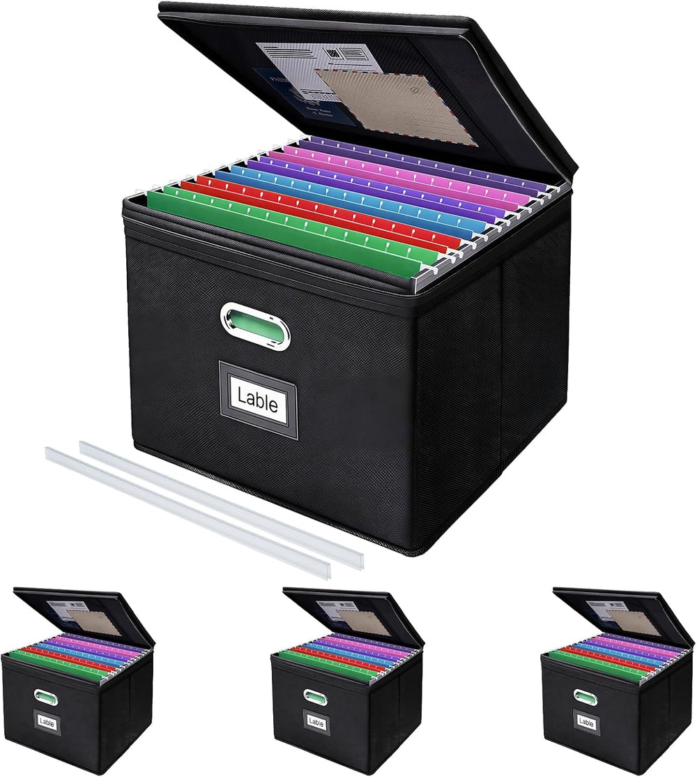 4 Pack File Organizer Boxes with Lids, Collapsible Document Storage Bin with ...