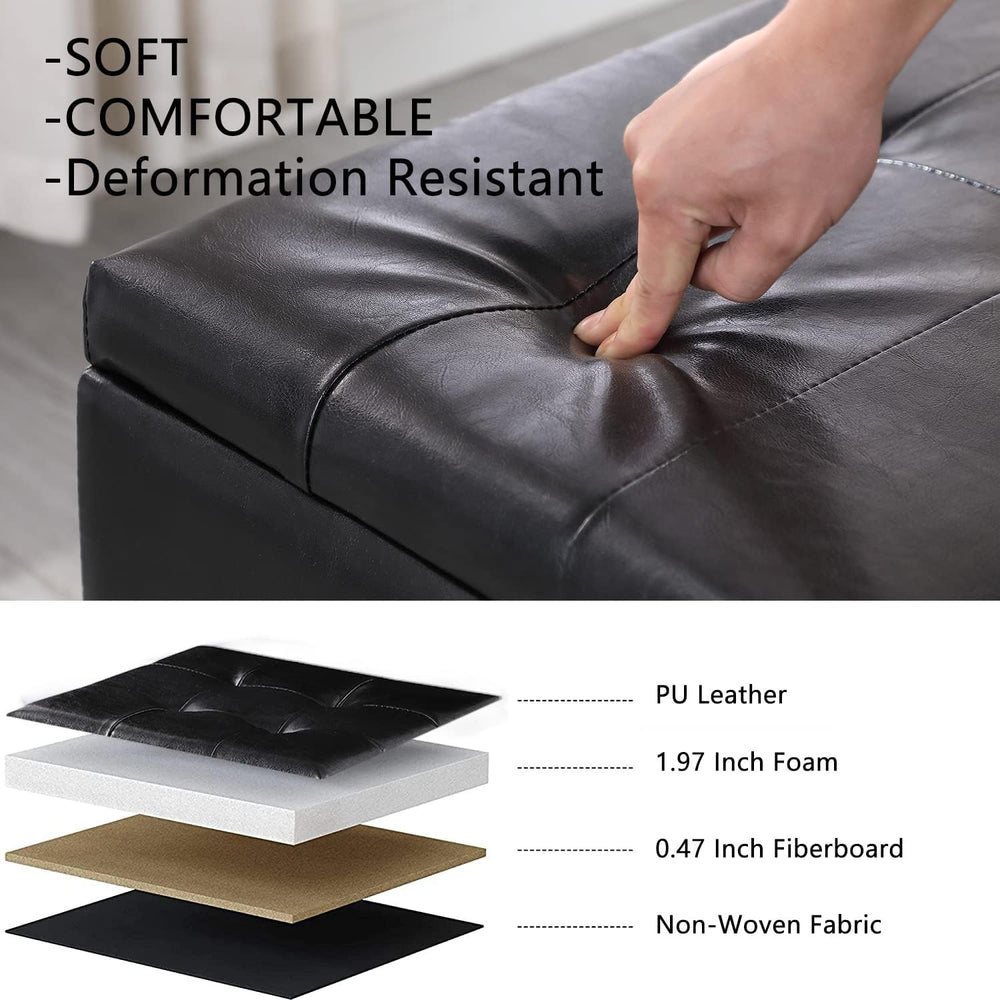 PU Leather Storage Ottomans Set of 3, Tufted Upholstered, Black