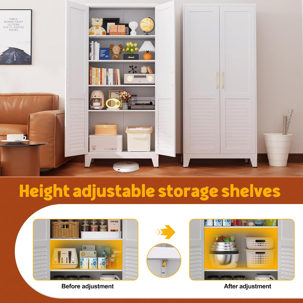 47" Kitchen Pantry Storage Cabinets Metal Pantry Cabinet with 2 Door and...