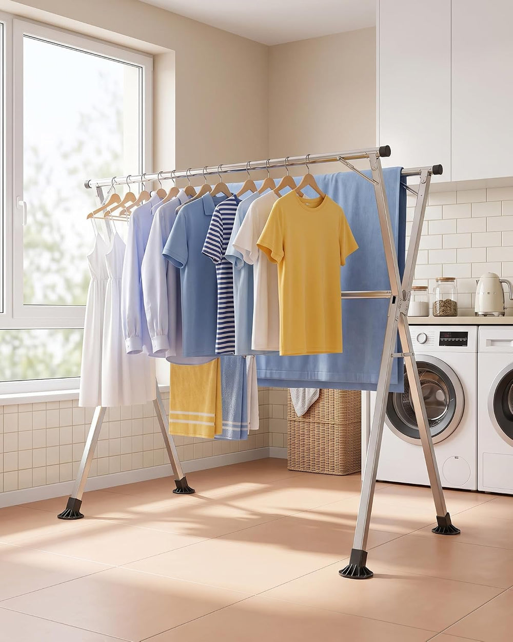 Kitsure Foldable Clothes Drying Rack, 79.0" Heavy Duty, Adjustable Length