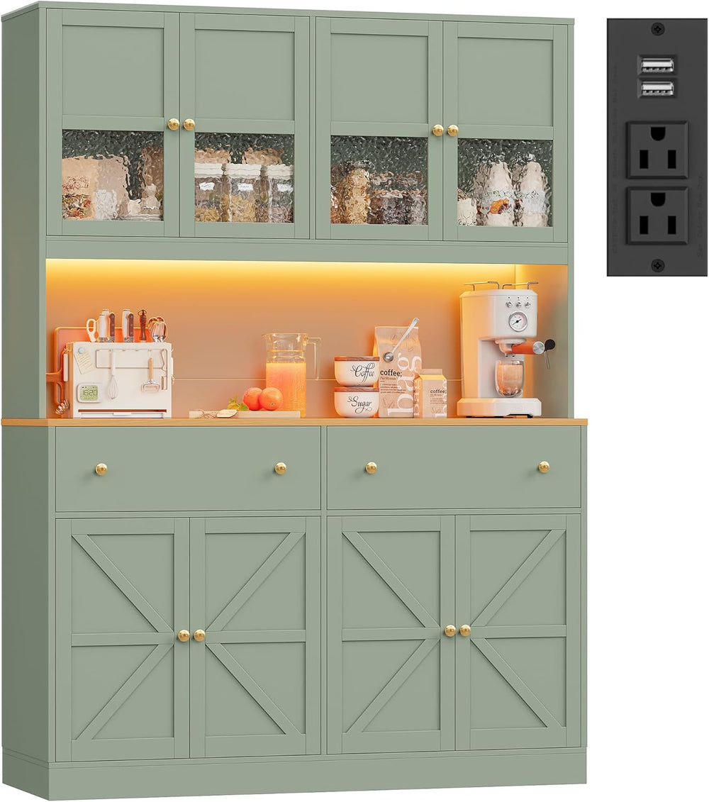 FINETONES 71" Pantry Cabinet with LED Light and Charging Station