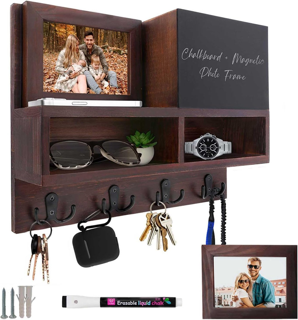Spacelog Key and Mail Holder for Wall with Chalkboard – Magnetic Photo Frame ...