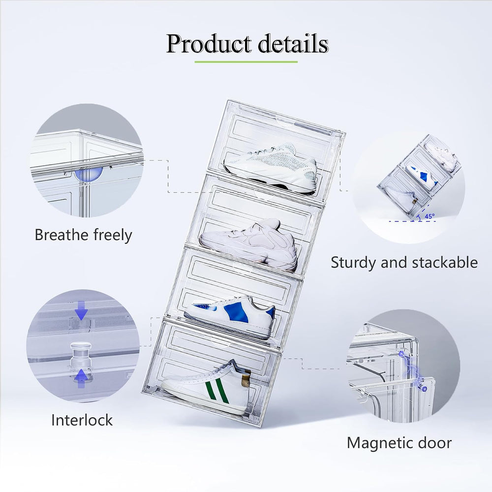 8 Pack XL Shoe Storage Box Organizer,Drop Side Large Shoe Boxes Clear Plastic...
