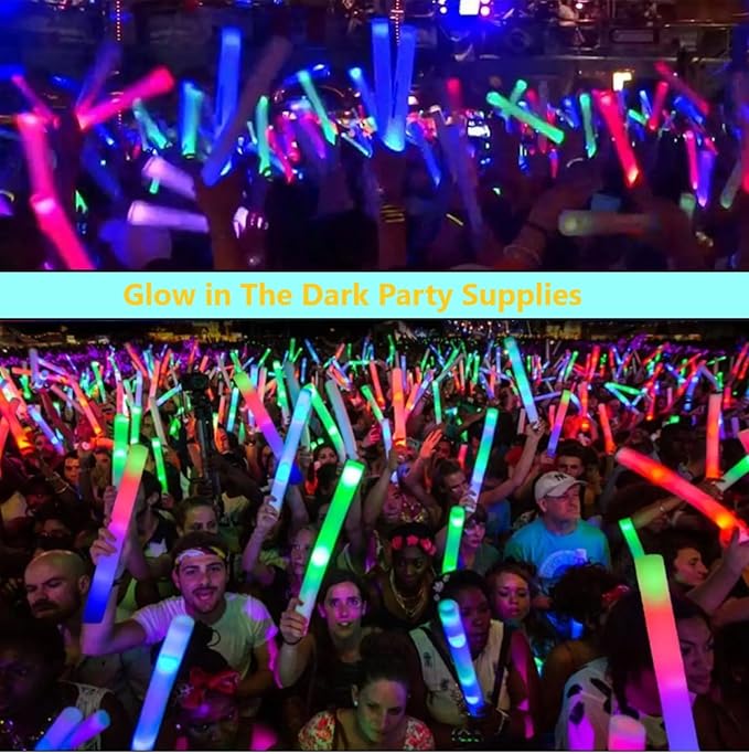 Glow Foam Sticks Bulk, 24 Pcs Blue Giant LED Light Up Sticks 3 Modes Flashing...