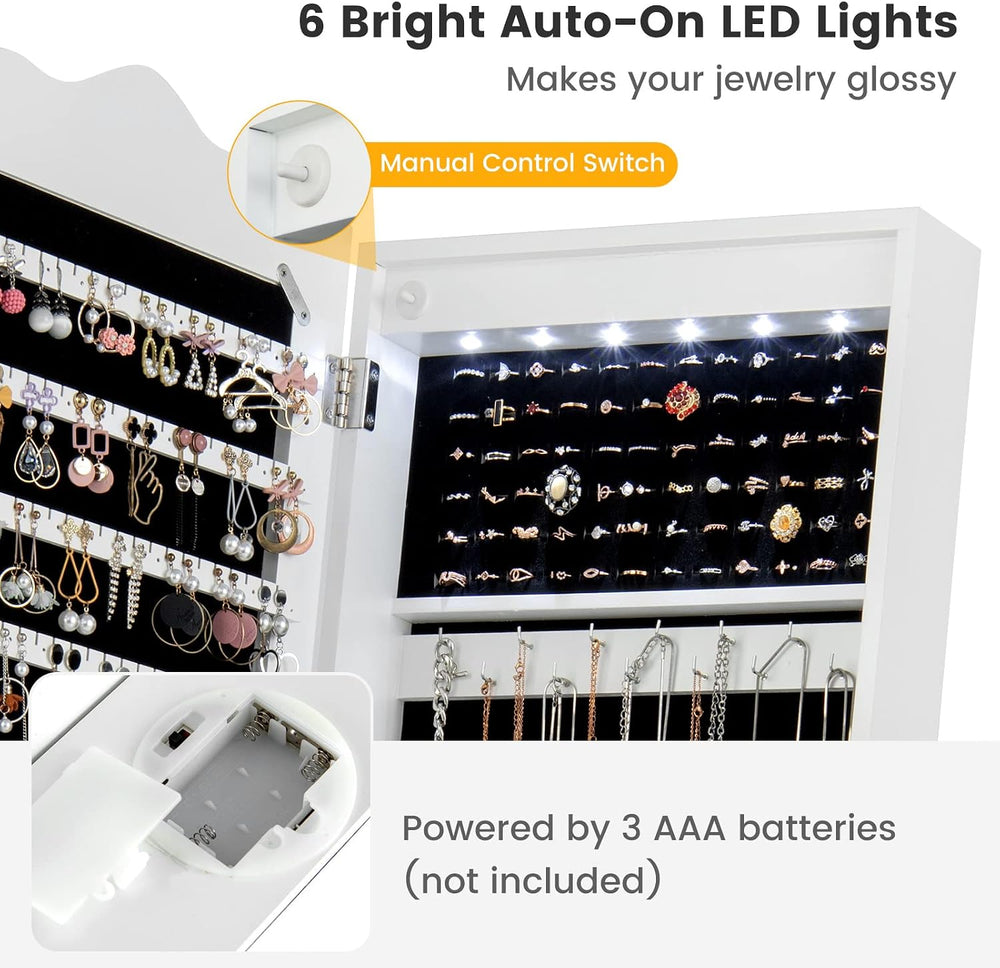 HAPPYGRILL Full Length Jewelry Armoire, Lockable Jewelry Organizer with Wheel...