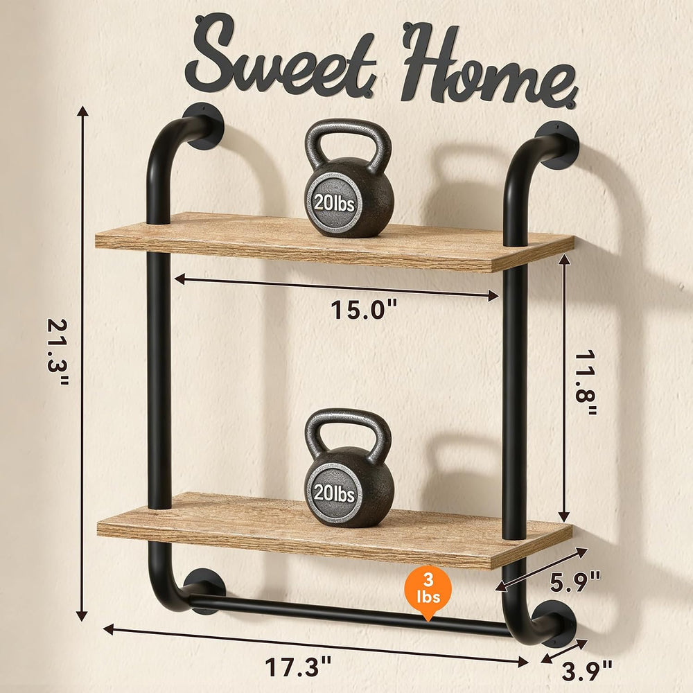 Tinpin Bathroom Shelves Wall Mounted, Rustic Farmhouse Pipe Shelves, 2-Tier, ...