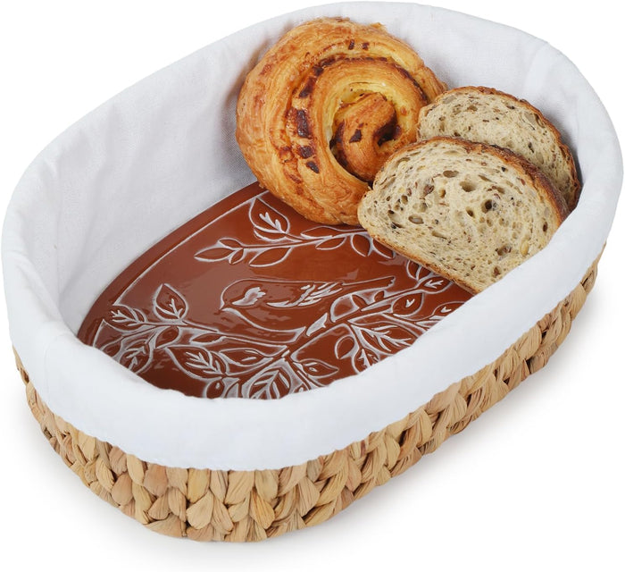 YANGQIHOME Bread Warmer Basket with Stone, Tortilla Warmer, Water Hyacinth Bread Baskets for Serving, New Home Gift Basket