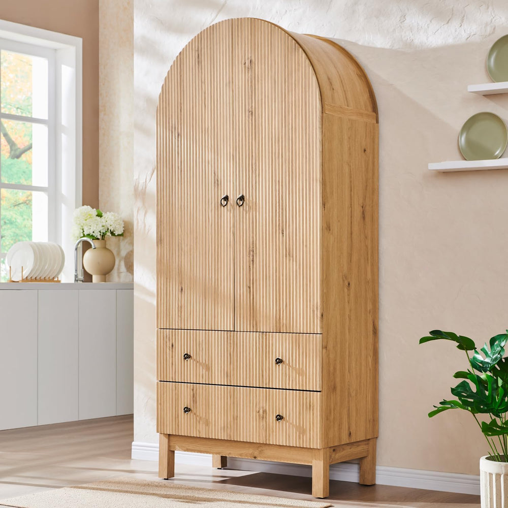 IFBUY 71" Tall Arched Bathroom Storage Cabinet, Modern Fluted Cabinet St...