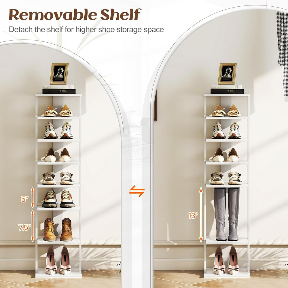 8-Tier Vertical Shoe Rack, Narrow Shoe Storage Organizer, White
