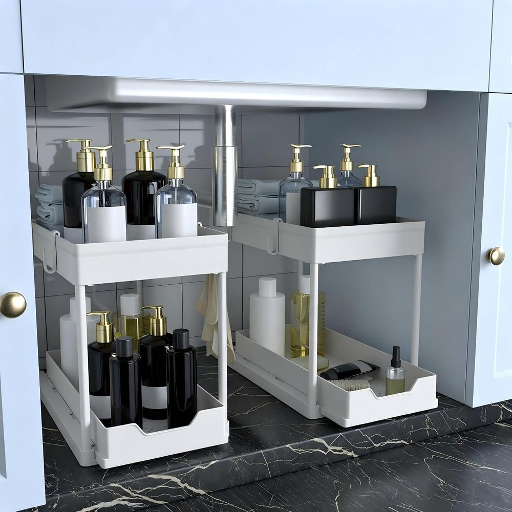 DEKAVA Cabinet, 2 Pack Under Sink Organizer, 2 Tier Sliding Bathroom Kitchen ...