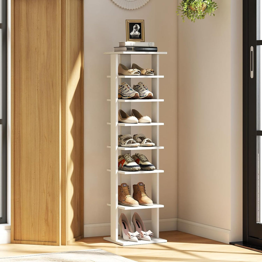 8-Tier Vertical Shoe Rack, Narrow Shoe Storage Organizer, White