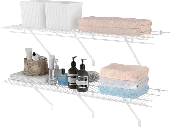 HAUSHOF 2 Pack Closet Shelves Wall Mounted, 4 ft x 16 in Wire Shelf Kit