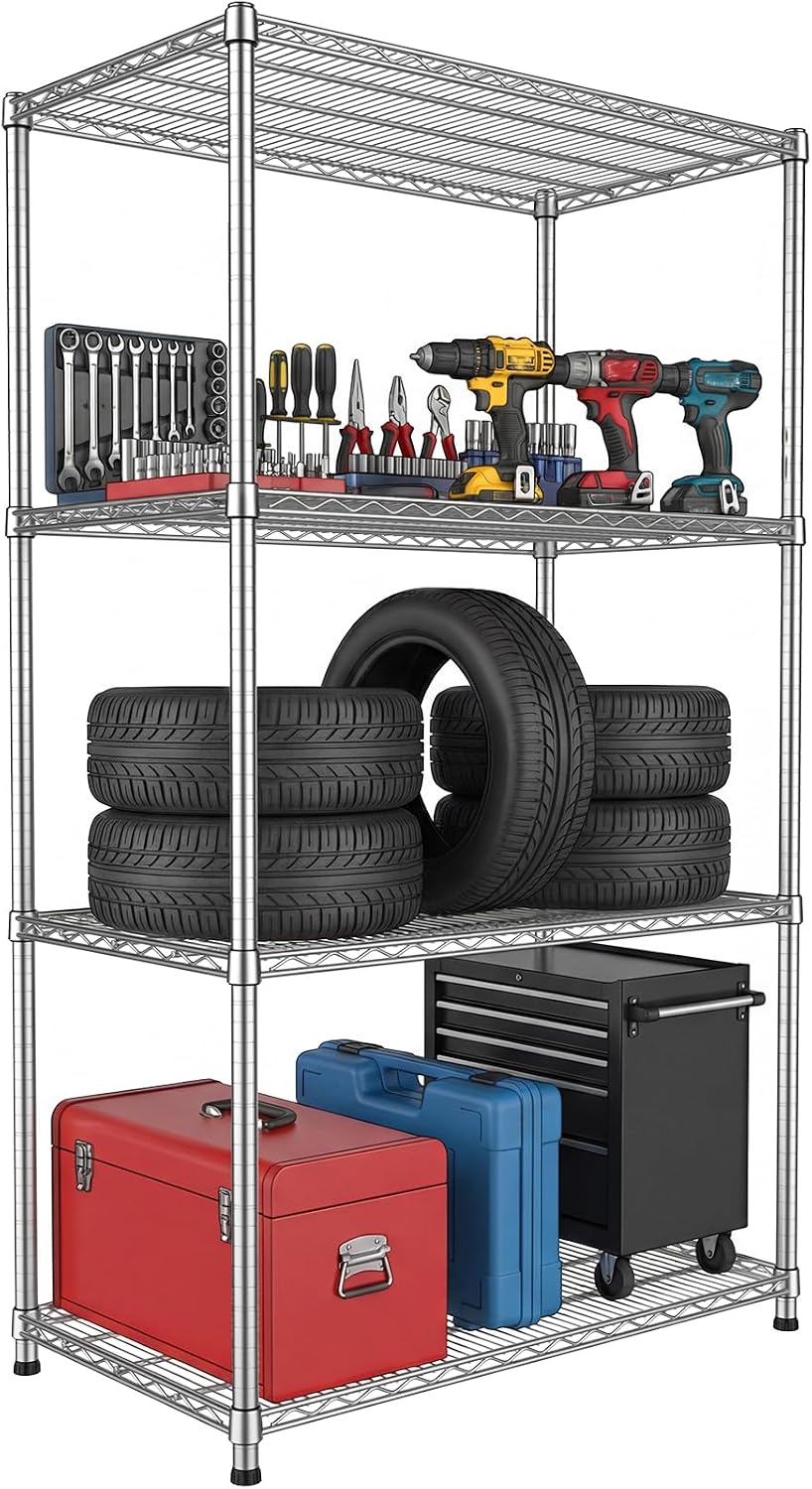 Heavy Duty 4 Tier Wire Shelving Unit 2200 lbs Capacity Garage Shelving Metal ...