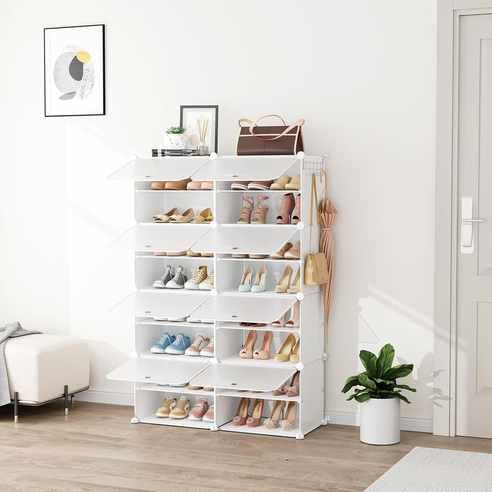 Shoe Rack 8 Tier Shoe Storage Cabinet with Door 32 Pair Tall Shoes Rack Organ...