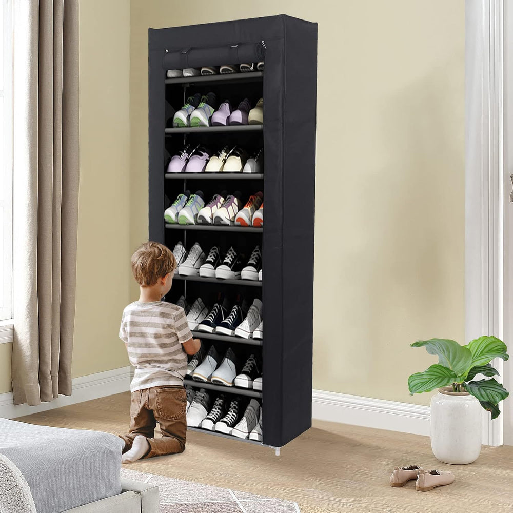 10 Tier Shoes Rack with Dustproof Cover, Shoe Storage Cabinet, Shoe Organizer...